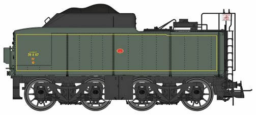 REE Modeles MB-049 - Tender Type NORTH 38 A 67 SNCF, Green SNCF 306 Yellow line